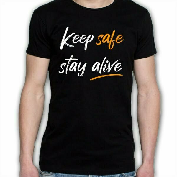 Na obrazku widać czarną koszulka BHP keep safe stay alive - Konkurs BHP Proresult