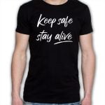 Na obrazku widać czarną koszulka BHP keep safe stay alive - Konkurs BHP Proresult