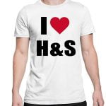 Na obrazku przedstawiona jest biała koszulka z napisem "Ilove H&S" - Koszulki BHP Proresult