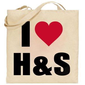 Na obrazku przedstawiona jest torba w kolorze ecru z nadrukiem "I love H&S" - Gadżety BHP Proresult