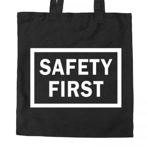Na obrazku przedstawiono czarną torbę z białym napisem " SAFETY FIRST" - Torba BHP Proresult