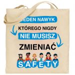 Na obrazku przedstawiono torbę ecru z napisami - Safety Day bhp Proresult