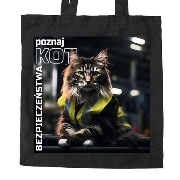 Na obrazku przedstawiona jest czarna torba z nadrukiem kota - Gadżety BHP Proresult