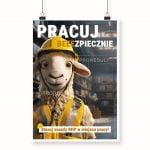 Na obrazku widać powieszony plakat z nadrukiem owcy i hasłem bezpieczeństwa - Plakaty BHP Proresult