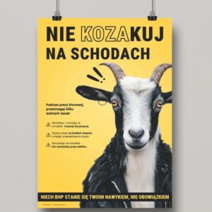 Koza ubrana w skórzaną kurtkę motocyklisty z kolczykami w uszach na żółtym tle - Proresult