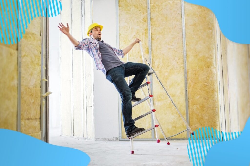 Mężczyzna w żółtym kasku spadający z drabiny - Proresult