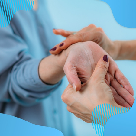 Na grafice widzimy ręce pokazujące, gdzie boli nadgarstek - Proresult