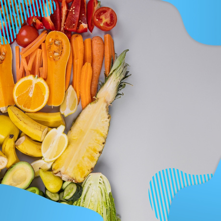 Warzywa i owoce na szarym tle - Proresult