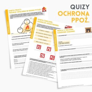 Na obrazku są przedstawione 3 kartki z quizami związanymi ochroną przeciwpożarową - quizy ppoż Proresult
